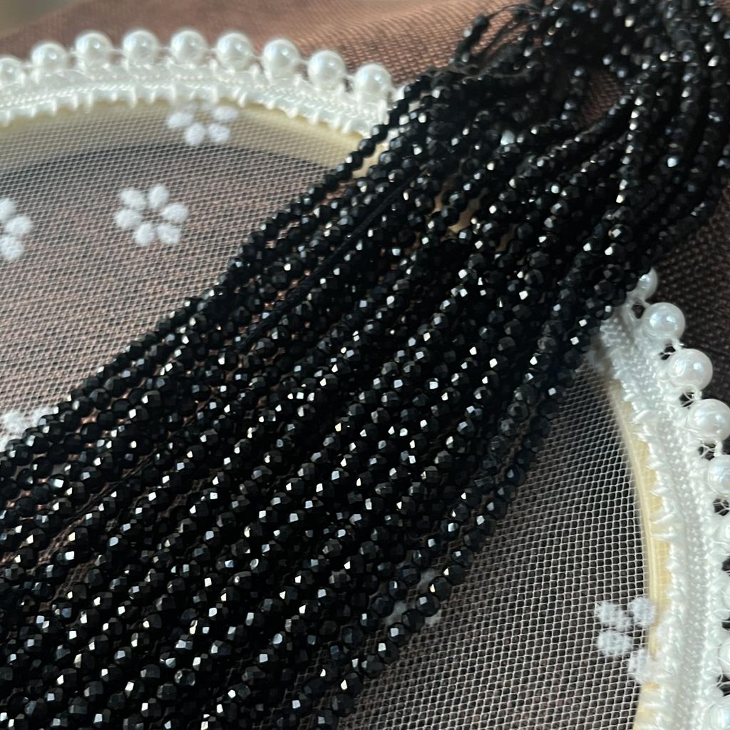 5String, Natural Stone Spinel Beads, Boho Black Loose Spacer Beads, 2mm, 3mm for DIY Necklace, Bracelet, Anklet Accessories Crafts, Beading 38cm