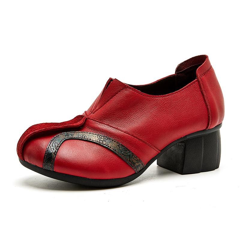 Fashion GKTINOO Women Pumps Genuine Leather High Heel Shoes Genuine Leather Thick Heels Handmade Shoe Vintage Style