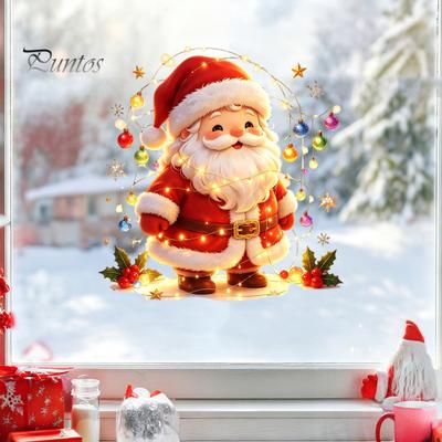 Seasonal Home Decoration Santa Snowman Christmas Static Window Clings, Reusable Stickers, Gift for Friends Colorful Holiday Shop Decorations