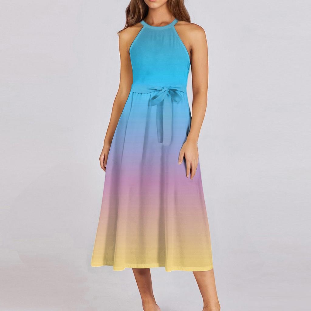 Women's Casual  Round Neck Midi Dress Basic Classic Outdoor Everyday Sleeveless Loose Boho Tie Dress  Summer Beach Sundress