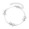 WOSTU Solid 925 Sterling Silver Sweet Bow Bracelets for Women Korean European Style Bowknot Snake Chain Bangle Chain Bracelet
