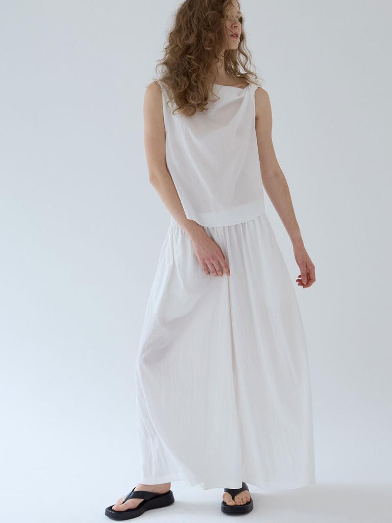 GRIDAJ Flare Wide Elastic Waist Pants [White]