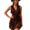 Ärmelloses V-Ausschnitt Reißverschluss Kleid für Damen Western Style Look Minikleid Sommerkleider für Damen UK Damen Sommerkleider UK