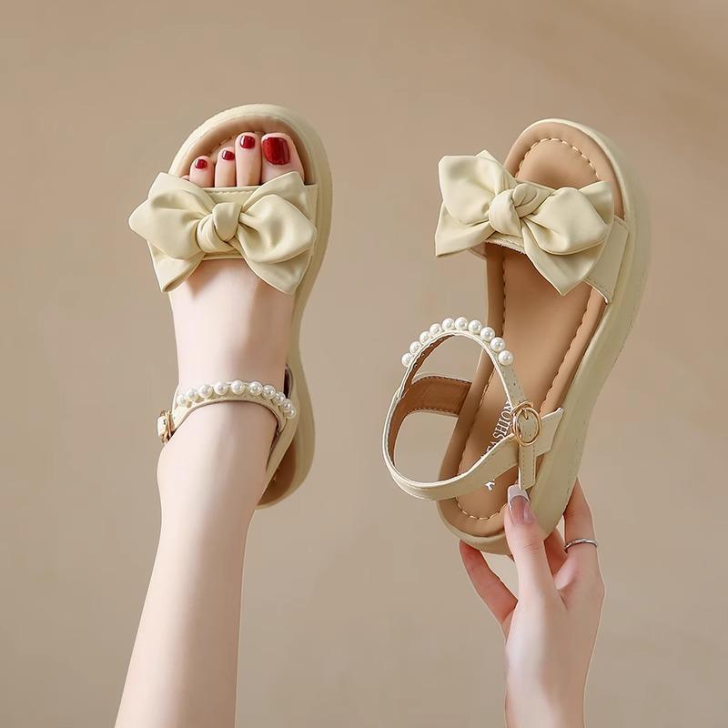 Small fragrant style bow platform sandals female summer wear retro fairy style with skirt small height increase Roman shoes