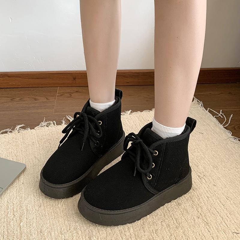 

Winter Suede Lace Up Midsole Anti Slip Snow Boots Fashionable Round Toe Thick Sole with Plush Comfortable Casual Women s Boots 35
