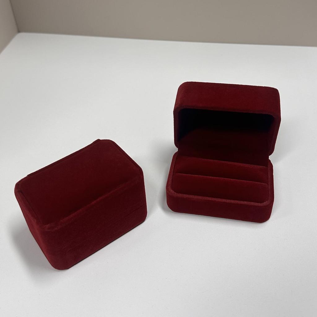 Double Ring & Earring Flocked Cloth Jewelry Gift Box - Flip Top Wedding Band & Stud Packaging.