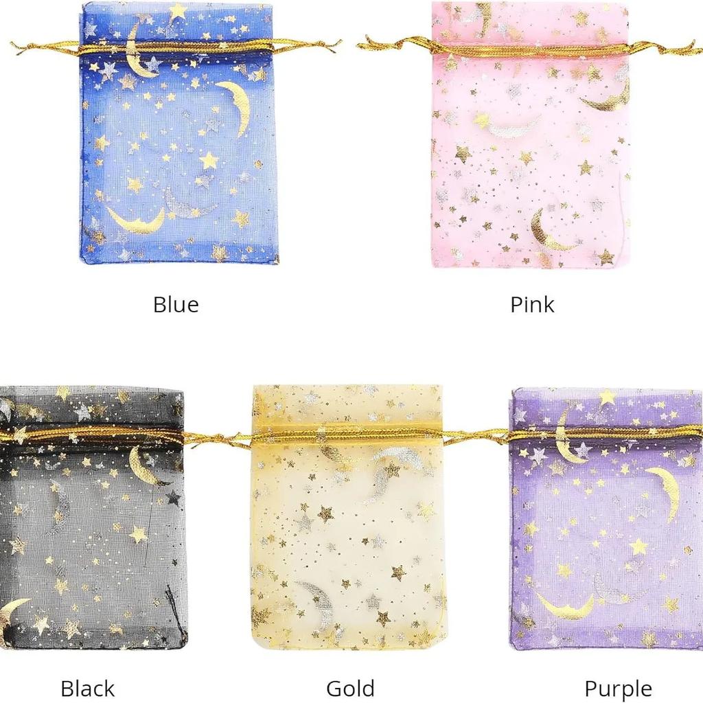 Organzabeutel Schmuckbeutel Bronzefarbener Stern Mond Kordelzug mit Kordelzug Geschenk Hochzeitsfeier Party Souvenir Süßigkeitenverpackung