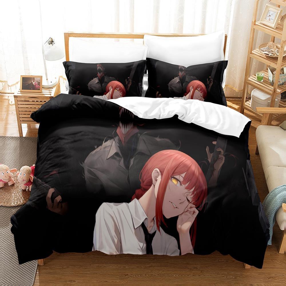 3D Print Anime Chainsaw Man Makima Bedding Set,Duvet Cover Bed Set Quilt Cover Pillowcase,King Queen Twin Size Boys Girls Adults
