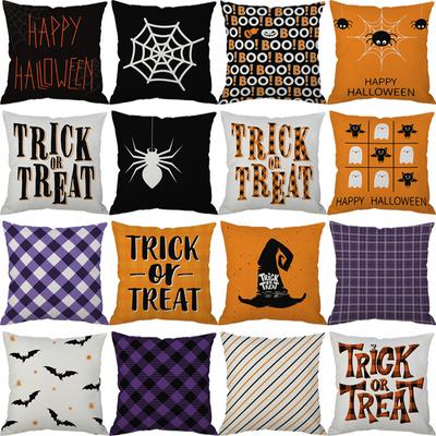 Halloween Linen Pillowcase Pumpkin Plaid Pillow Case for Bedroom Room Aesthetics Pillow Cover Luxury Designer Cushion Cover