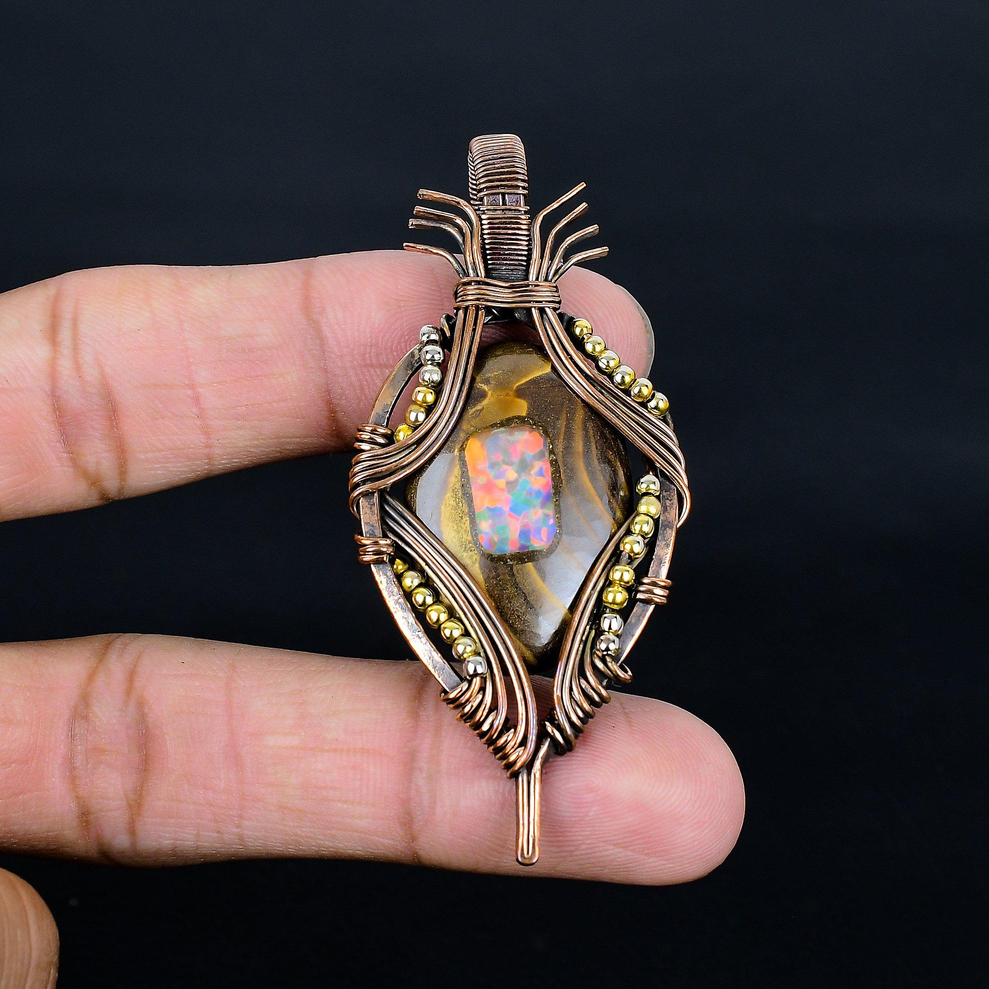 

Boulder Opal Pendant Gemstone Handmade Jewelry, 999 Copper Wire Wrapped Pendant, Gift For Wife Jewelry 2.55 Inches