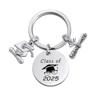 2025 Graduation Stainless Steel Keychain: Engraved Metal Gift for Classmates & Teachers