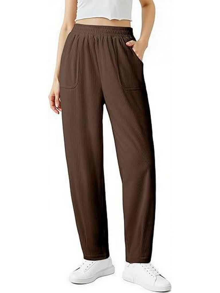 Women's Corduroy Elastic Waist Wide-Leg Pants, Solid Color, Comfortable Casual Loose Fit for Autumn and Winter 2025.