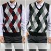 Vår och Höst Herr Ullväst Färgstickning V-hals Herr Klassisk Affärsväst Diamant College Stil Väst
