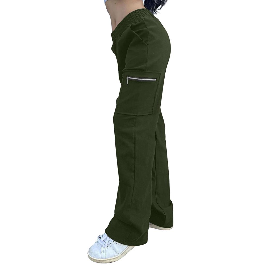 Women's Elastic Waist Button Cropped Trousers Summer Elegent Business Work Pants Wiht Pockets