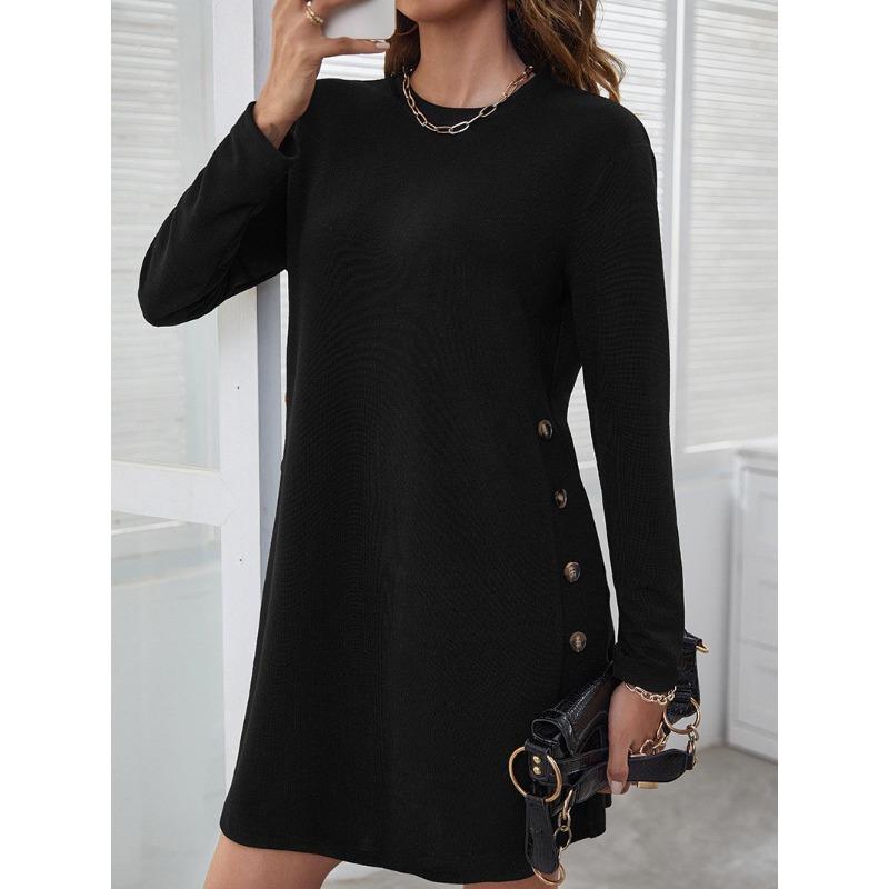 

Осень-зима Повседневные свободные женские повседневные платья с круглым вырезом и длинными рукавами XXL чёрный