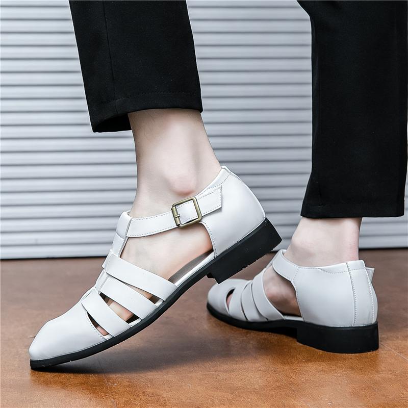 Summer Rome Fashion New Men Gladiators Buckle Casual Shoes Breathable Beach Sandals Outdoor Slippers Black White Footwear