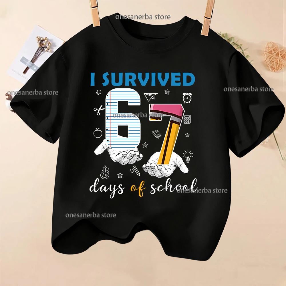 Summer Short Sleeve 67 Six Seven Kid T-Shirt Funny Round Neck Cute Tee Boy Girl Tops Casual Fashion Polyester Children's T-Shirt
