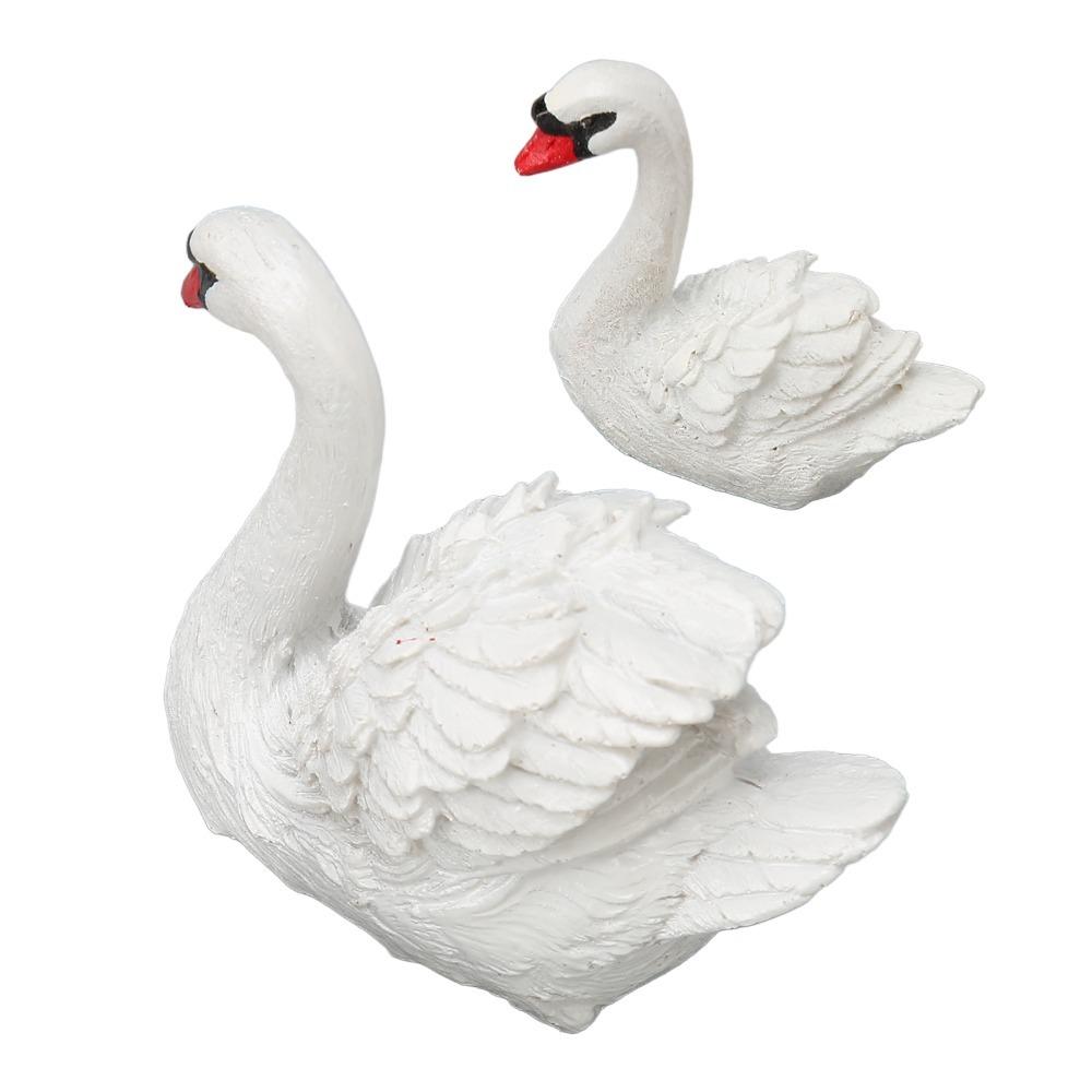 2pcs Small Resin Swan Ornaments Resin Cake Topper Set Swan Decorations Garden Pond Use