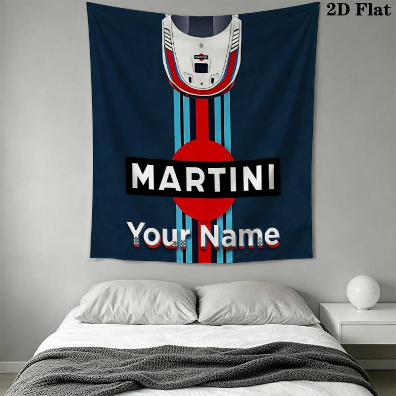 Martini Racing Benutzerdefinierter Name Wandteppich Ästhetischer Wandbehang Bedruckter Stoffdecke Dekorative Wandteppiche für Schlafzimmer Wohnzimmer Heimdekoration