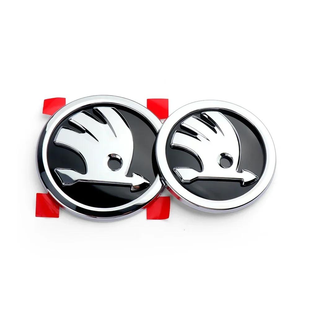 Car Sticker 2025 New 2pcs 80/90/100mm Car Front Hood Badge Rear Trunk Emblem Sticker for Skoda Rapid Fabia Octavia 2 A7 Yeti Sup