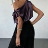 Dames Blouse Schuine Schouder Asymmetrisch Off-Shoulder Strik Blouse Casual Kantoorstijl Losse Pasvorm Satijnen Tops Dagelijkse Kleding