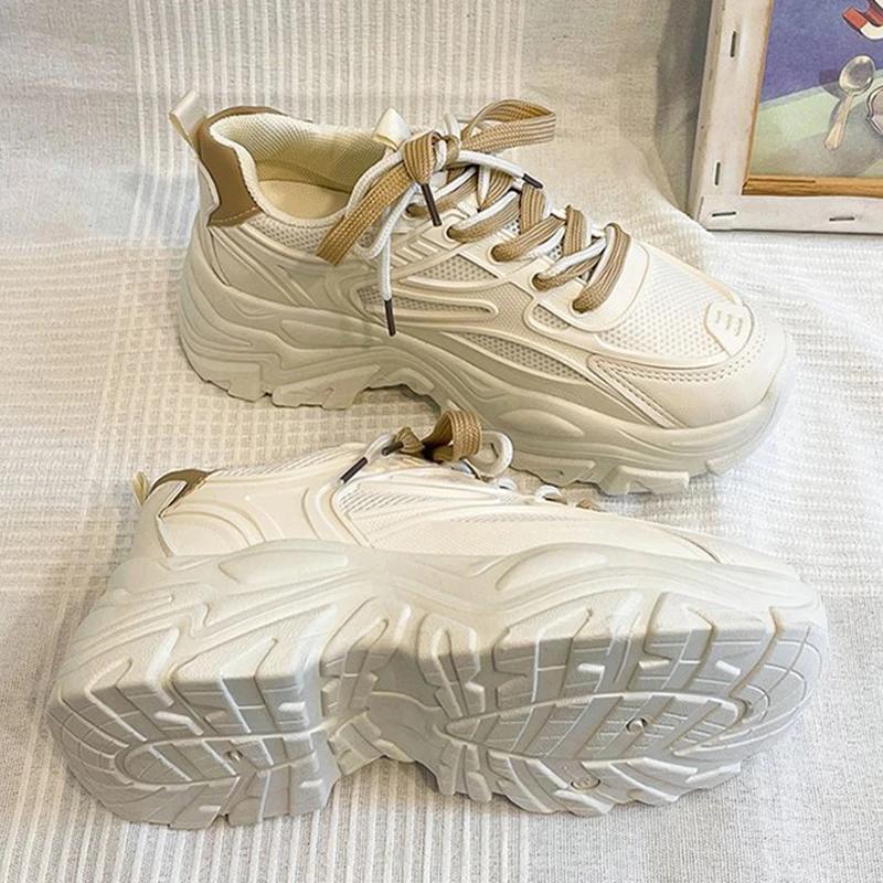 

Весна Осень Женские Кроссовки На Платформе Повседневные Сетчатые Дышащие Вулканизированные Туфли Женские Разноцветные Толстые Кроссовки Для Спорта Теннис 35 бежевый