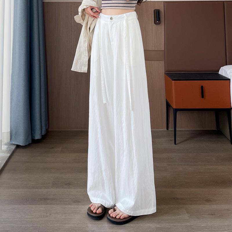 

2026 Spring Women s Dark Blue High-Waisted Wide-Leg Floor-Length Pants XXL белый
