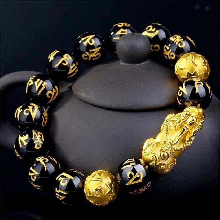 Traditional Chinese Alloy Bracelet for Attracting Wealth Elastic Beaded Handchain Fashionable Good Luck Charm Wristchain