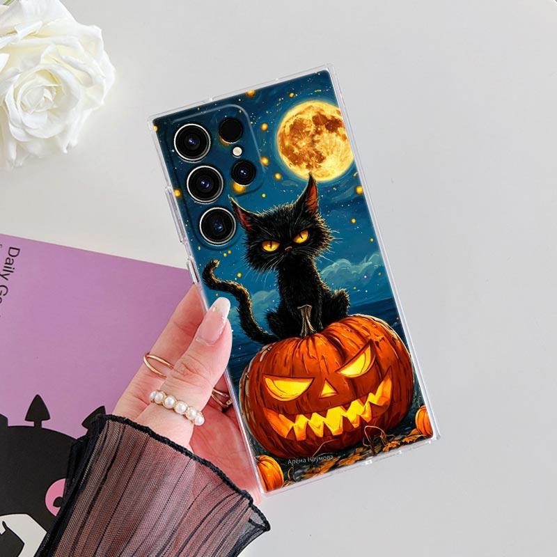 Happy Halloween Katze Kürbis S25FE Klare Hülle Für Samsung Galaxy S25 S24 S23 Ultra S20 S21 FE S22 Plus A56 5G A17 A07 Handyhülle