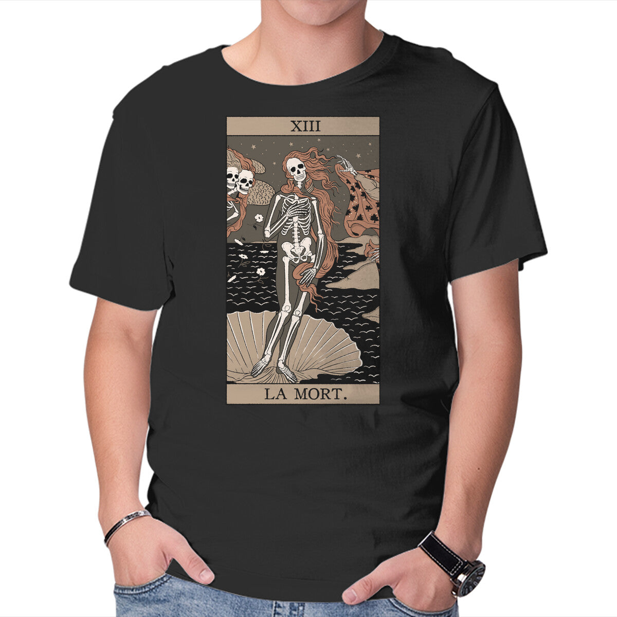 Unisex Crew Neck T-Shirt La Mort Graphic Short Sleeve Casual Tee M