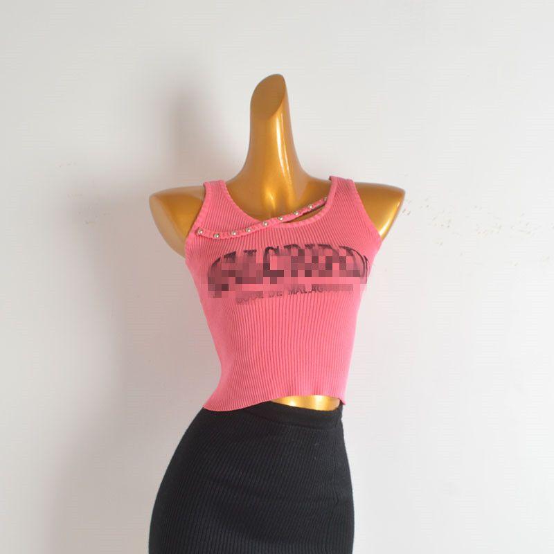 Stylish Heavy Industry Beads Diamond Letters Print Knitting Vest Women's Summer Silm Slim Looking All-Matching Sleeveless Tops