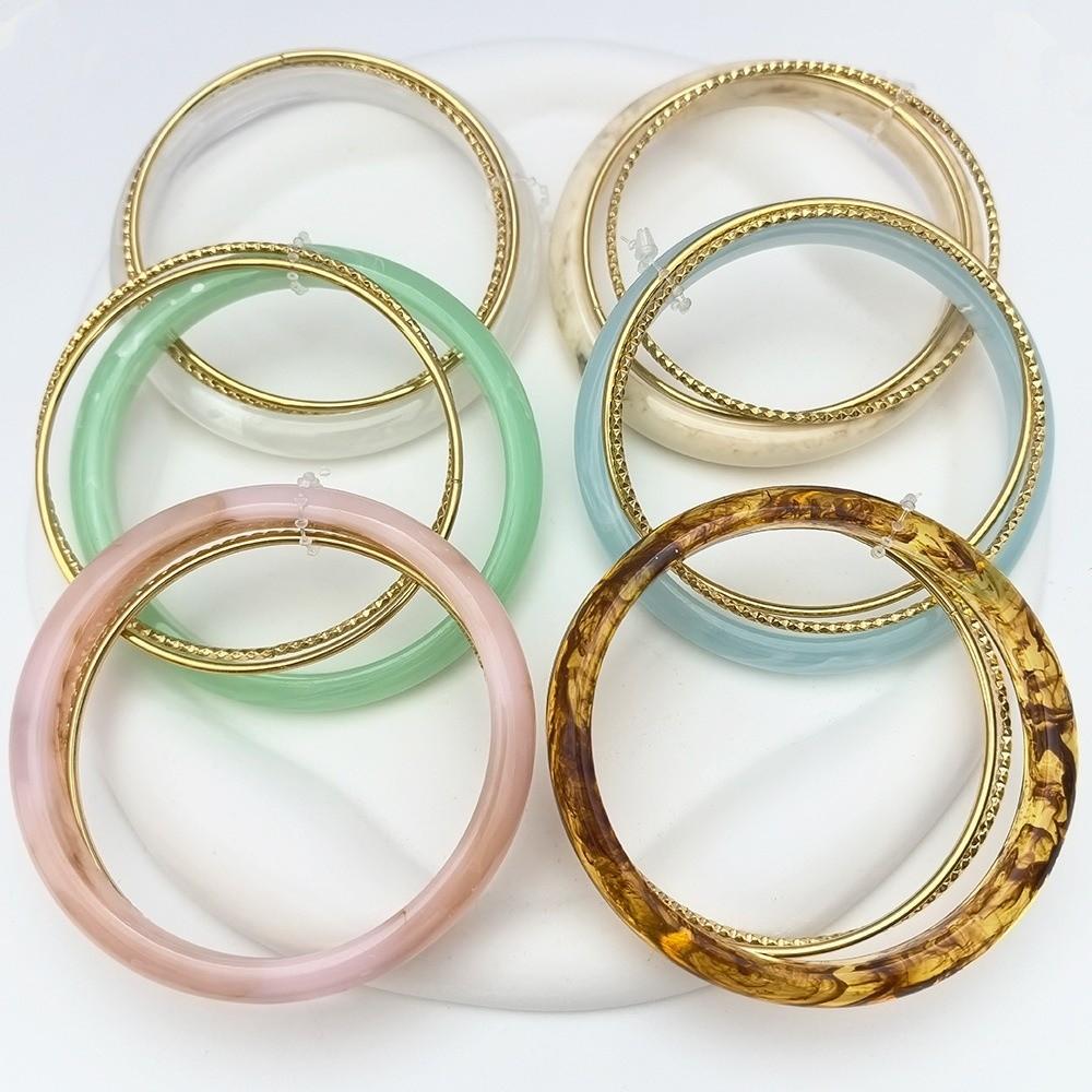 3Pcs/set Vintage Simple Round Bracelets Punk Retro Hand Ring Acrylic Smudging Bangles  Women Men