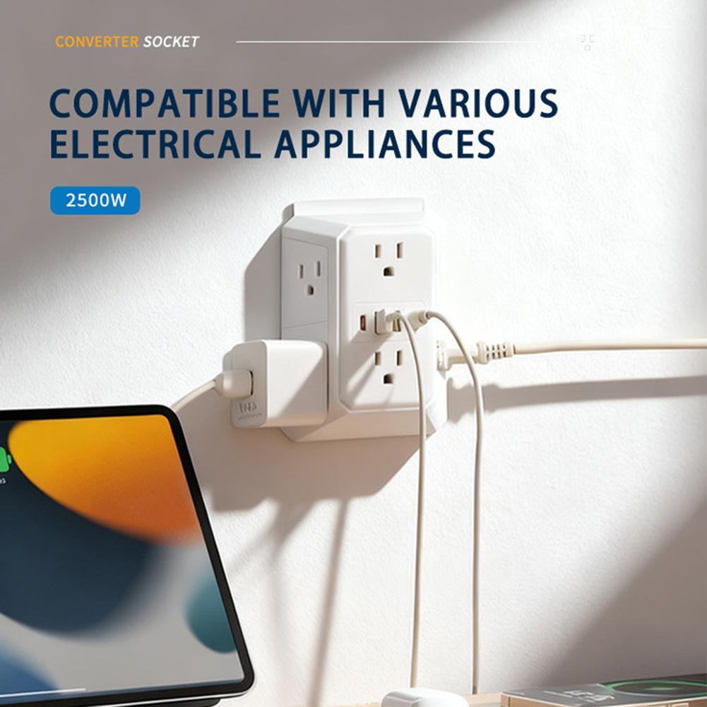 Outlet Surges Protector Extender Outlet Splitter With 6 Outlets 2 USB Ports 2 USB C Ports Small Power Strip For Home Travel