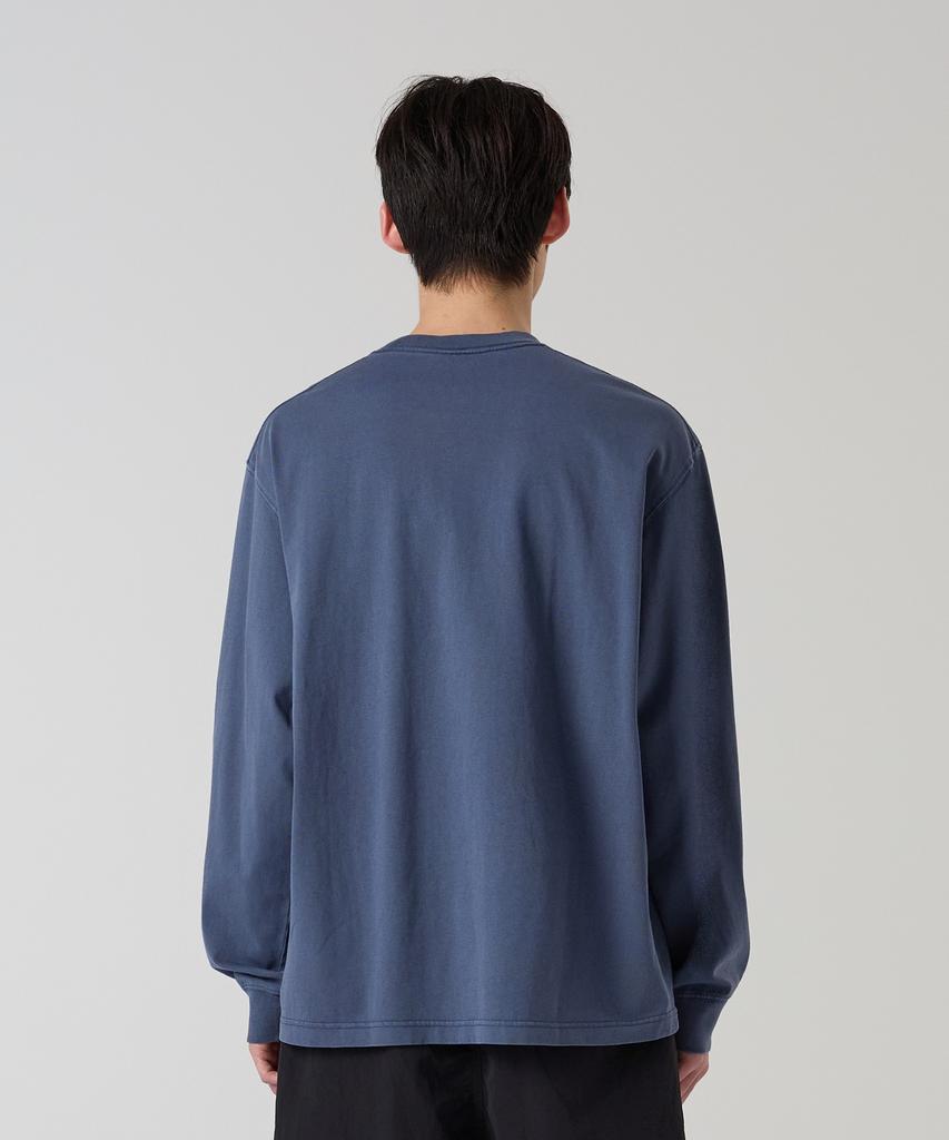 CHAMPION Track Logo Loose Fit Garment-Dyed Long Sleeve T-Shirt Blue
