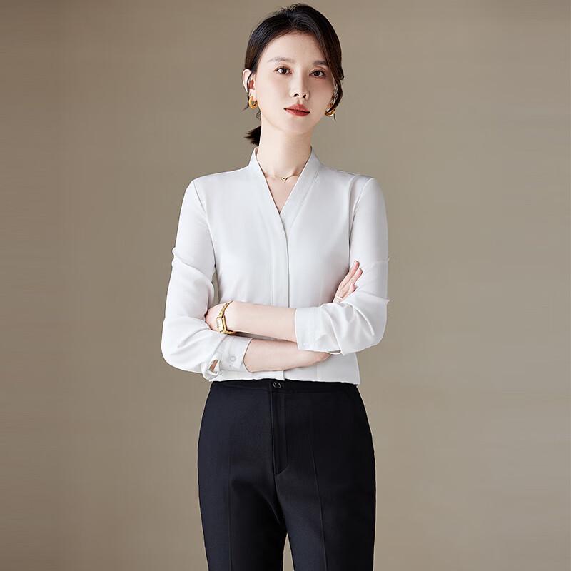 Women's Elegant V-Neck Long Sleeve Chiffon Blouse