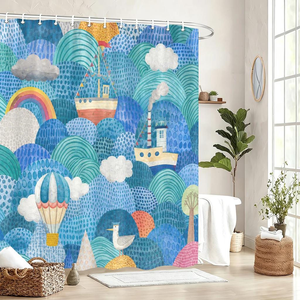 Vibrant Ocean & Tropical Themed Polyester Bathtub Curtain - Artistic Printed Shower Curtain for Bathroom Decor