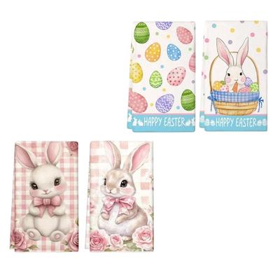 2Pcs High Absorbency Microfiber Dish Cloths with Easter Prints for Efficient Cleaning In Homes and Kitchen Applications