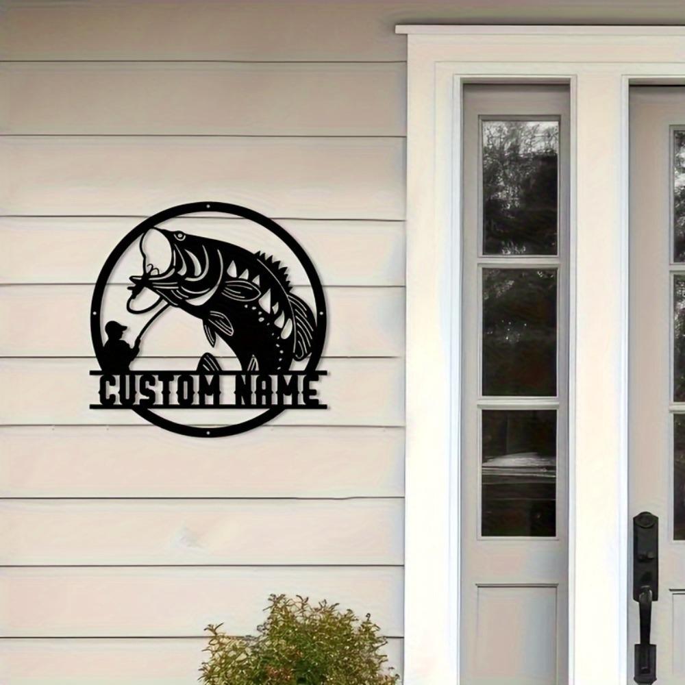 Catch A Bass Fishing Wall Art Metal Sign Rustic Home Office Patio Decor Personalized Custom