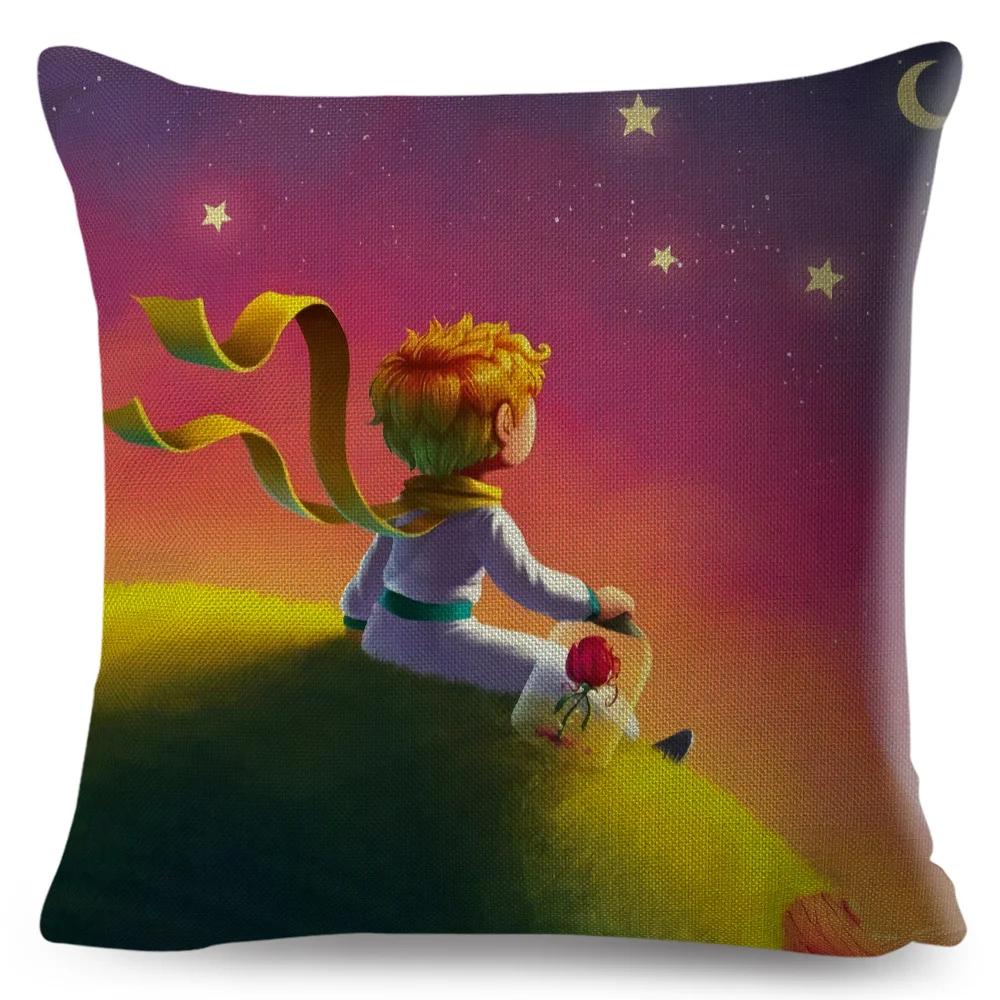 Little Prince Pillow Case Decor Cartoon France Anime Print Cushion Cover for Sofa Home Children Room Linen Throw Pillowcase