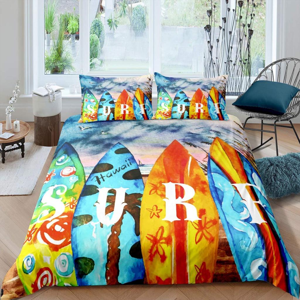Surf Duvet Cover for Kids Teens Quilt Cover Queen King Size Lightweight Down Room Decor 2 Pillowcases 1 Duvet Cover No Comforter