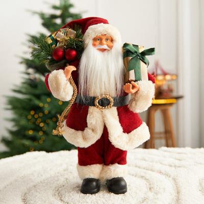 12" Vánoční figurky Santa Clause Stojící panenka Santa Clause s dárkovou krabicí pro sváteční večírek Okenní domácí stolní dekorace