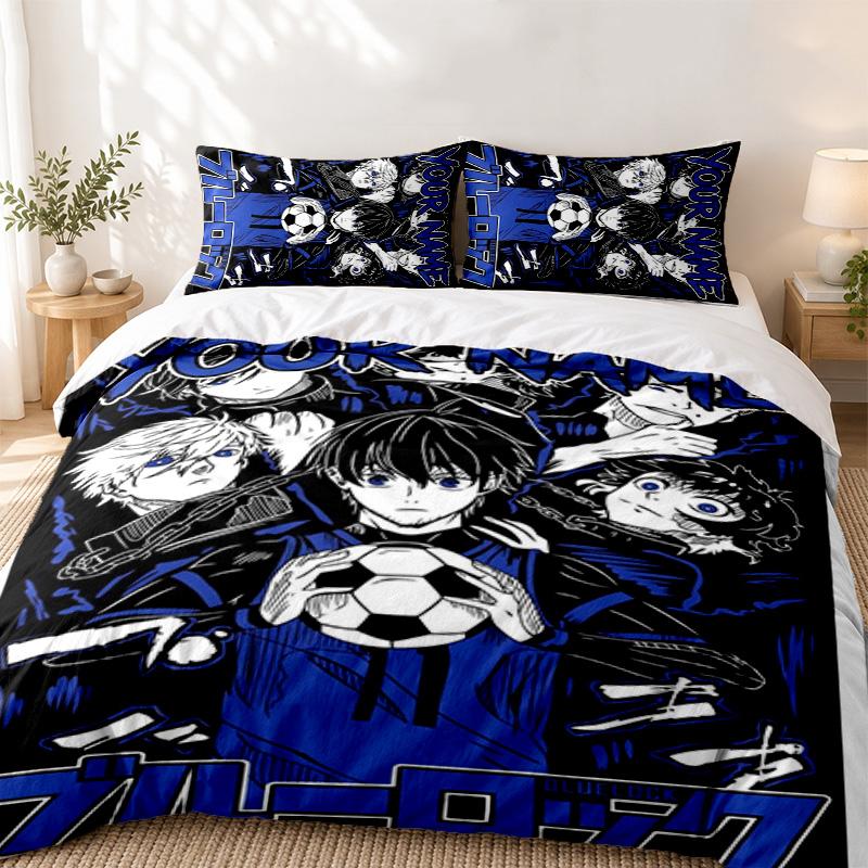 Blue Lock Custom Name 3pc set Perfect for bedroom use Comfortable bedding set includes a duvet cover and two pillowcases Ideal birthday or Christmas g