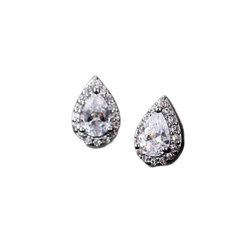 Bridal Jewelry European and American Fashion Wedding Water Drop Zircon Steel Needle Stud Earrings Women's Elegance Earrings Temperament Earrings Hot
