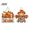 Fall Farmhouse Decorations Wooden Hanging Sign, Autumn Scarecrow & Pumpkin Maple Leaf Door Rustic Harvest Party Supplies Hanger, Thanksgiving