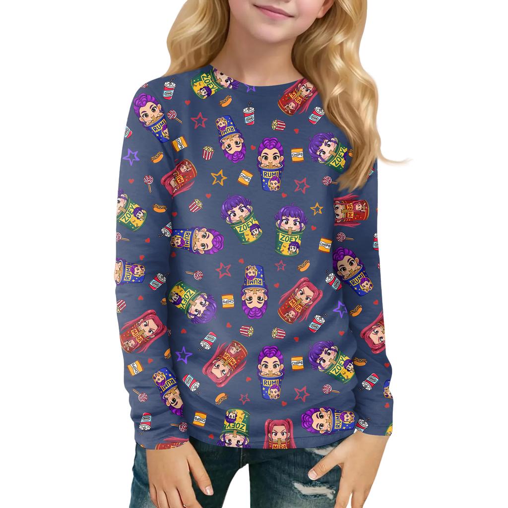 Children's Witch  Printed Long Sleeved Round Neck Top With Floral Print For Daily Casual T-shirt