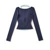 American Spicy Girl Colorblock Twisted Long Sleeve Contrast Halter Shirt - Women's Spring/Autumn Slim Fit 
