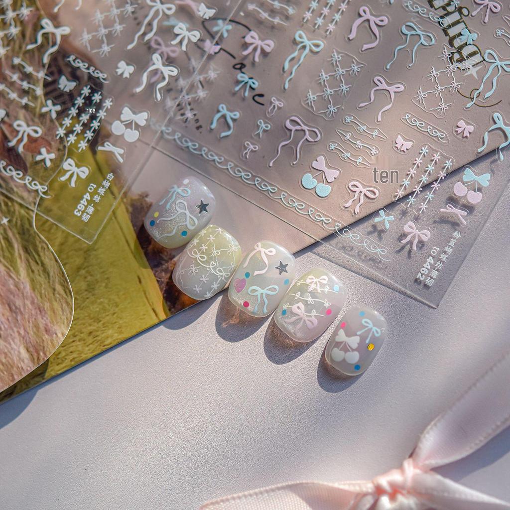 Tomoni Thin & Tough Japanese Nail Stickers - Hot-Selling Phone Case Accessories with Pink & Blue Bow Nail Art