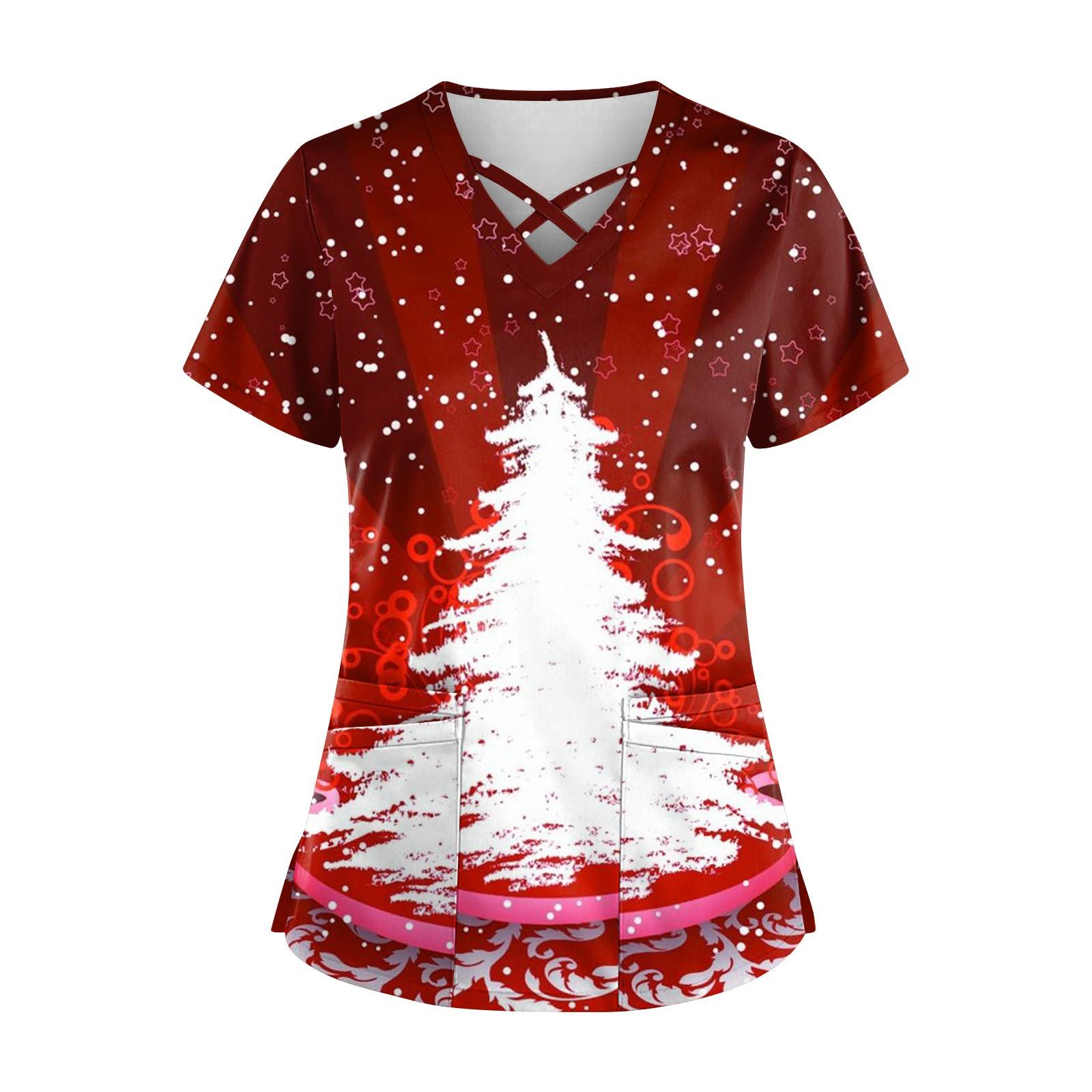 

Женская рождественская принтованная рабочая униформа с V-образным вырезом и карманом, защитная рабочая униформа XXXL белый