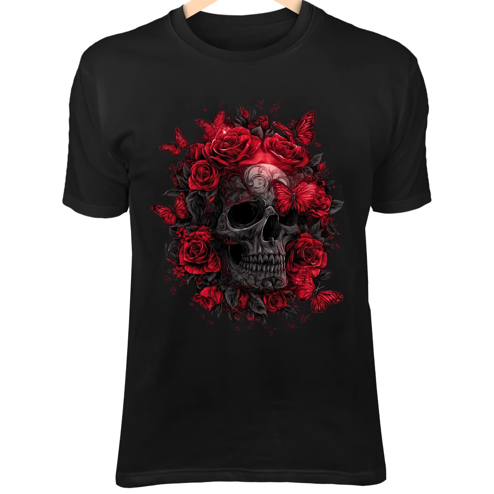 Romantic Gothic Skull - Crimson Roses, Glowing Butterflies & Mystical Fantasy 2XL