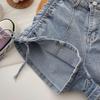 Modaya Uygun Çok Yönlü İpli Yüksek Belli Streç Denim Şort Kadın Pilili Pantolon Yaz Tasarımı Yüzde Yüz Uyumlu İnce Geniş Paça Pantolon